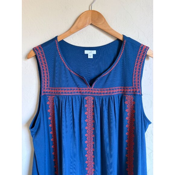 J. Jill 2X Blue Orange Embroidered Peasant Top 3X Boho Bohemian Southwestern Wes - Picture 6 of 6